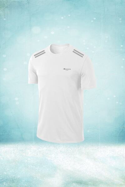 POSEIDON STORM Λευκό ανδρικό μπλουζάκι Dri-fit - Μασίφ γιακά, Casual Walking, S-3xl