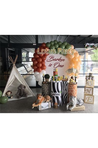 LOTUS PARTY 100 Safari Themed Balloon Chain Set (Salmon Color - Mildew Green - Dark Orange - White Balloon)