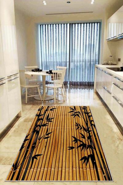 Viva Home Yıkanabilir Hasır Görünümlü Leke Tutmaz Kaymaz Tabanlı Mutfak Halıs...