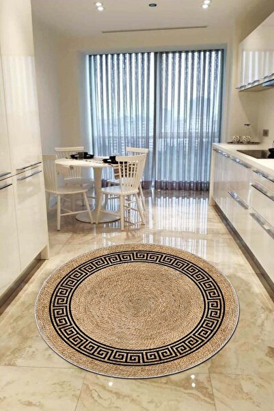 Viva Home Kaymaz Tabanlı Hasır Görünümlü Dijital Yıkanabilir Yuvarlak Mutfak ...