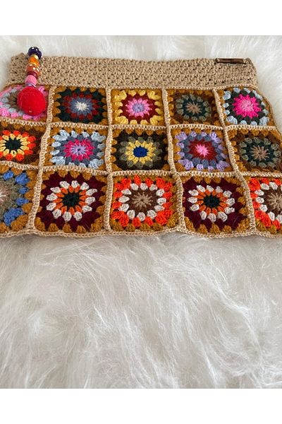 Gönülden Tasarım Πλεκτό μοτίβο Σχέδιο Ethnic Bohemian Portfolio Clutch Bag