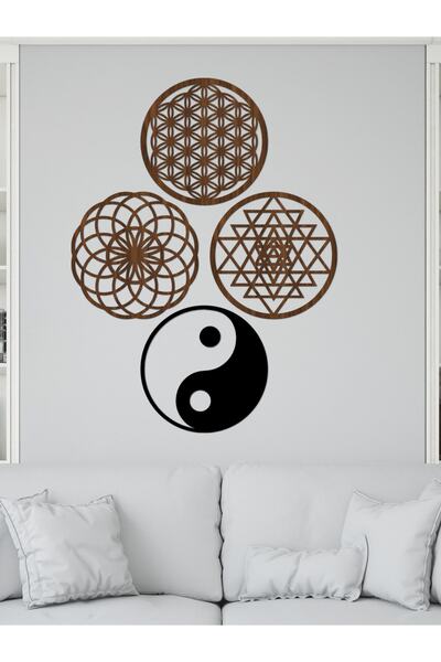 GİZEM SHOP Flower of Life,Sriyantra,Torus and Ying Yang Set of 4 Sacred Geometric Shapes 39X39Cm