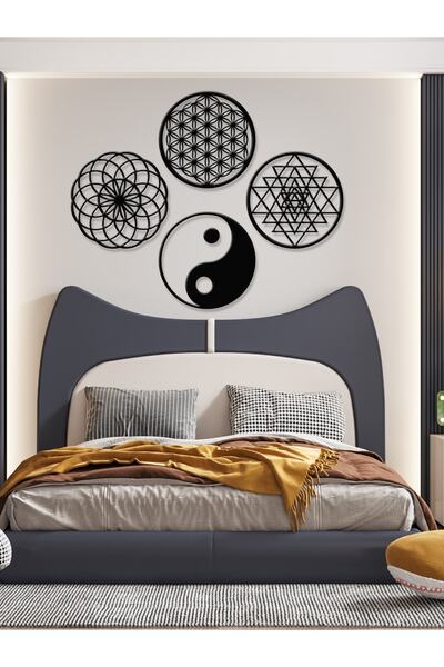 GİZEM SHOP Flower of Life,Sriyantra,Torus and Ying Yang Set of 4 Sacred Geometric Shapes 39X39Cm