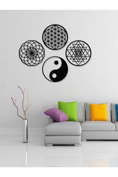 GİZEM SHOP Flower of Life,Sriyantra,Torus and Ying Yang Set of 4 Sacred Geometric Shapes 39X39Cm