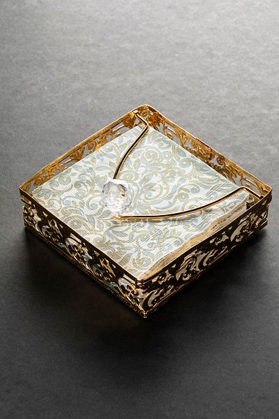 ASYA BAZAAR Table Top Metal Napkin Gold Mirrored Wrought Iron Napkin Holder party Table organization