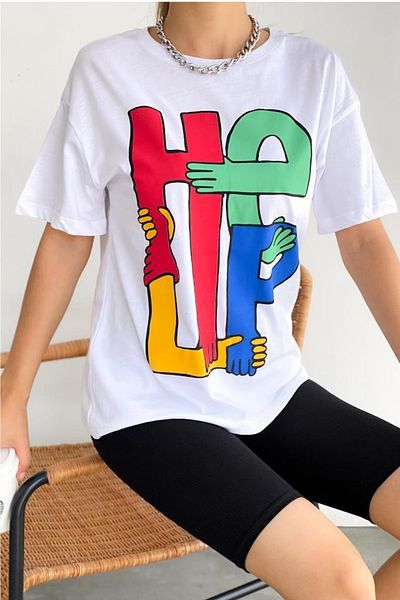 FEMELLE Tricou din bumbac cu decolteu rotund pentru femei