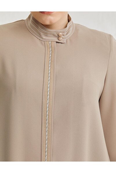 Kayra Contrast Stitched Magnificent Collar Topcoat Mink