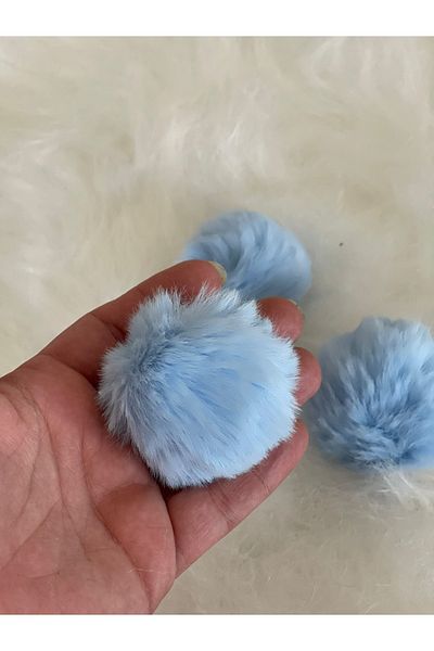 Gönülden Tasarım Work Elastic Fur Pompom 3 Pieces Baby Blue
