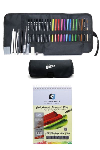 GLANCE A5 Artistic Block and Charcoal Pen Set with Bag for Painting (200Gr)