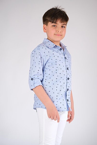 Taygoo Pamuk Gömlek Uzun Kol Mavi Punky Animals 2022-b-0002