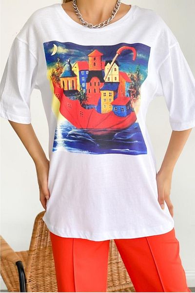 FEMELLE Tricou cu imprimeu pentru damă, cu gât crew, sezon nou
