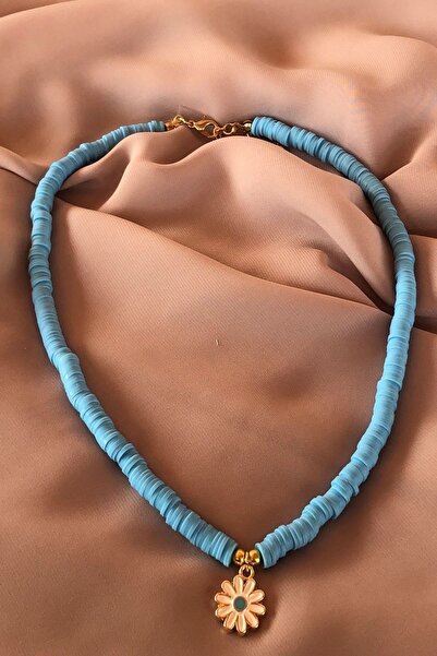 Karlay Kadın Mavi Papatyalı Fimo Kolye