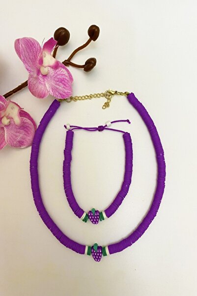 Karlay Çocuk Üzüm Figürlü Fimo Kolye Bileklik Seti