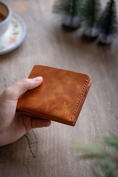 minimal X design محفظة كلاسيكية - جملي - جلد طبيعي، صناعة يدوية - تصميم بسيط