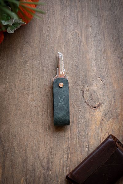 minimal X design Leather Keychain Long 2-3 Key Capacity - Ocean Green - Minimalist Design