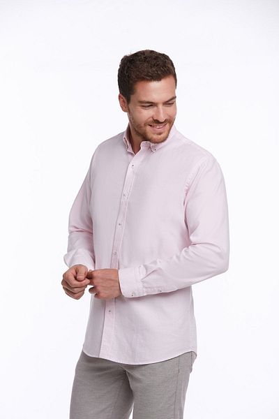 Hatemoğlu Ροζ Comfort Fit Απλό 100% βαμβακερό γιακά με μακρυμάνικο πουκάμισο Oxford