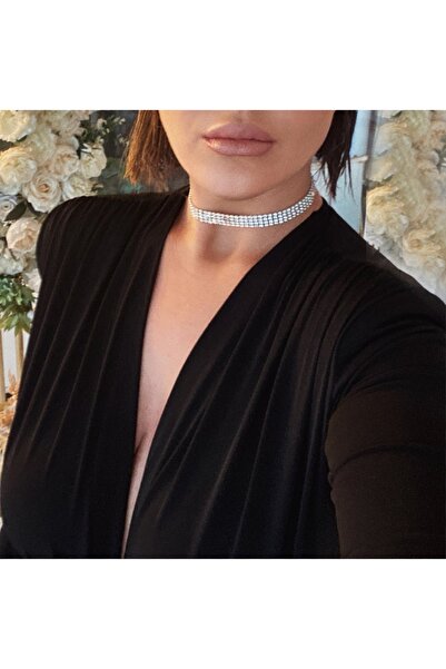 Silver Taşlı Choker Kolye