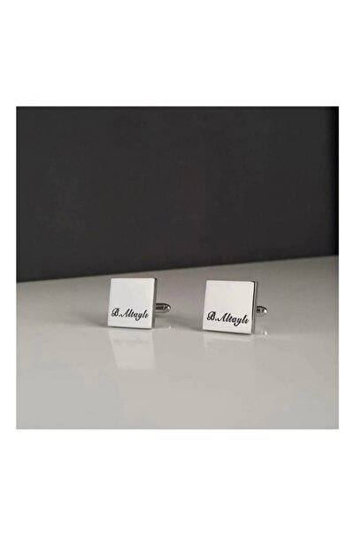 Gökdeniz 925 Kare Plaka 925 Ayar Kişiye Özel Isimli Model Erkek Hediyelik Kol Düğmesi