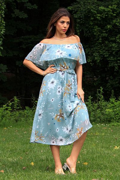 Neşeli Butik Γυναικείο καλοκαιρινό φλοράλ σιφόν φόρεμα με πράσινη μέντα Nb100371