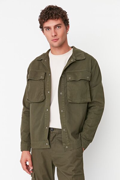 Trendyol Collection Denim Jeans Jacket with Large Pockets in Khaki Regular Fit Tmnaw20Ce0234