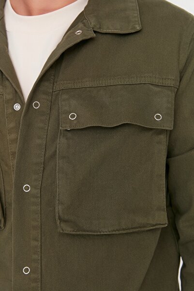 Trendyol Collection Denim Jeans Jacket with Large Pockets in Khaki Regular Fit Tmnaw20Ce0234