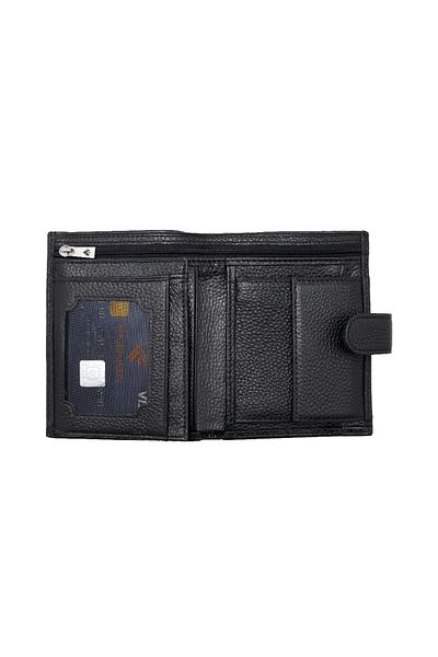 Eminsa Black Vertical Model Leather Men's Wallet with Snap Fasteners