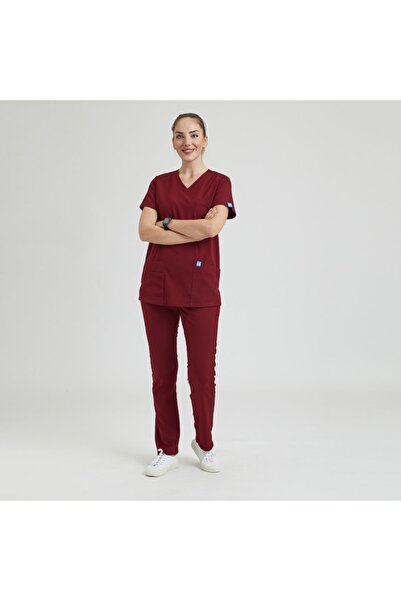 Wio Uniform Likralı Dinamik Basıcdoktor Hemşire Cerrahi Forması – Kadın, Bordo