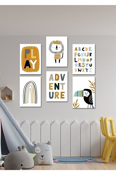 NT Handmade Ahşap 6 Parça Eğlenceli Alfabe Duvar Dekoru - Çocuk Odası Anaokul...