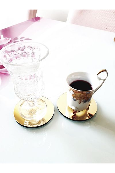 HYL Style Gold Plexiglass Coasters Set of 6 8cm