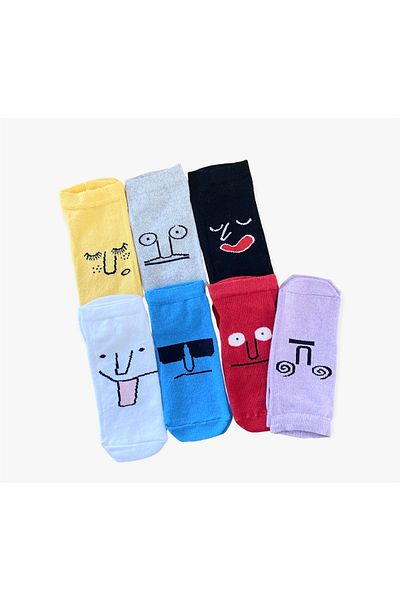 footmania 7 чифта дамски чорапи със забавно лице, многоцветни и с изражение на лицето