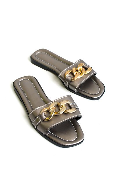 star shoes Papuci de damă cu lanț gri Papuci de casă și de exterior