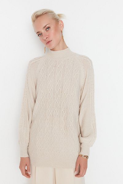 Trendyol Collection Pulover tricotaj cu guler bej TWOAW23KZ00296