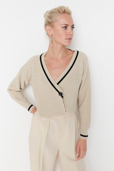 Trendyol Collection Stone Crop Strick-Cardigan mit Farbblockdesign TWOAW23HI00366
