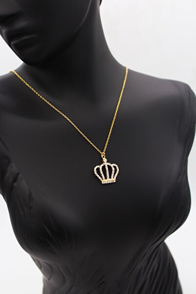 Silver And Silver Kadın Sarı Kral Tacı Zirkon Taşlı Kolye 925 Ayar Gümüş