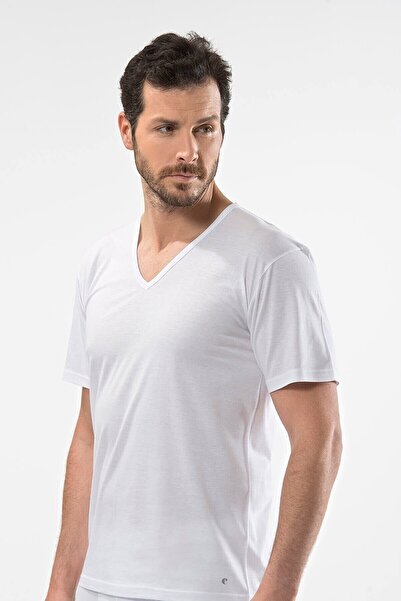 Cacharel 3 Pieces Men's V-Neck Undershirt (Supreme) 50% Modal 50% Cotton