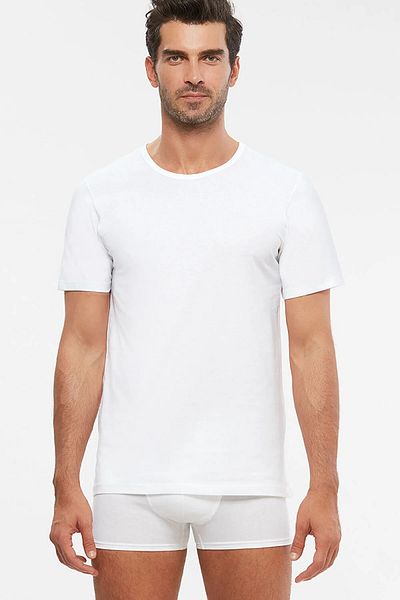 Kom Pack of 2 Round Neck Short Sleeve Basic T-shirts, 100% Cotton Men's Undershirt