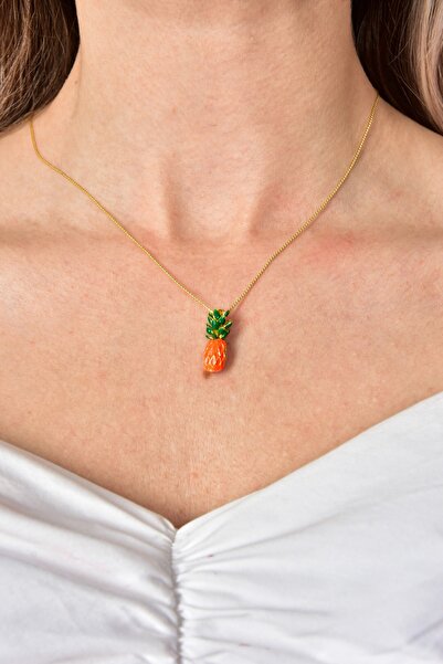 Fox Shoes Turuncu Ananas Uçlu Gold Zincir Kolye Ka011204