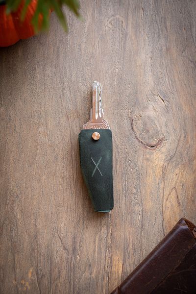 minimal X design Leather Keychain V 2-3 Key Capacity - Ocean Green - Minimalist Design