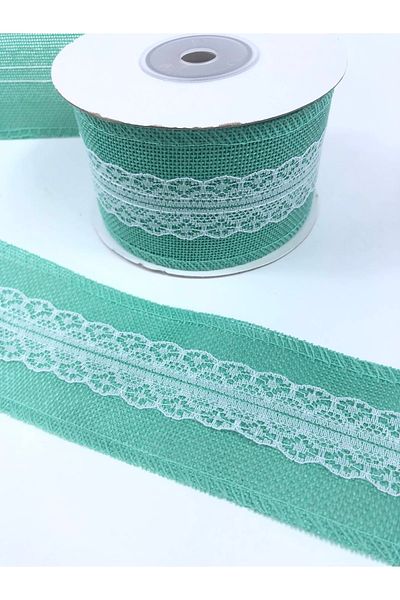 Hobigram Water Green Lace Wide Linen Ribbon 5 Yards – Κορδέλα, Κομψό Σχέδιο, Γυναικείο Αξεσουάρ – Κορδέλα