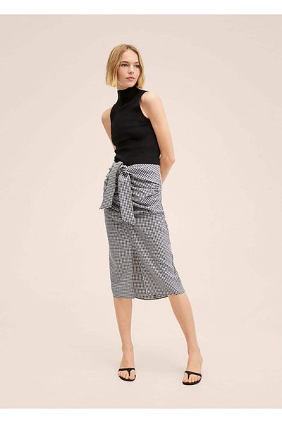 MANGO Woman Gingham Pleated Skirt