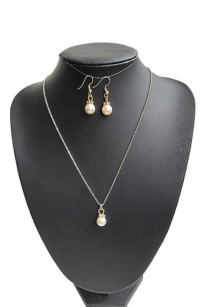 BİJUTERİ EVİ Oval Pearl Figured Necklace Earring Set -35