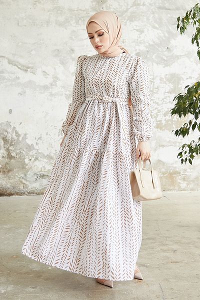 InStyle Elegantní šaty s křupavými listy - Tan
