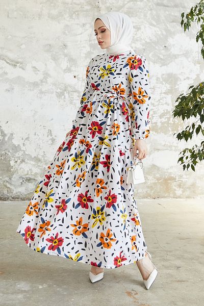 InStyle Rochie Minosa cu Motive Florale - Roșu Claret