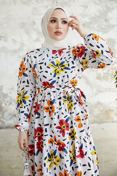 InStyle Rochie Minosa cu Motive Florale - Roșu Claret