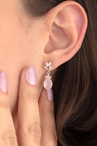 Miavi Silver 925 Ayar Gümüş Gül Kuvars Lotus Küpe