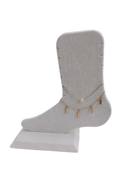 BİJUTERİ EVİ Gold Color Tulip Detailed Pearl Anklet - 02