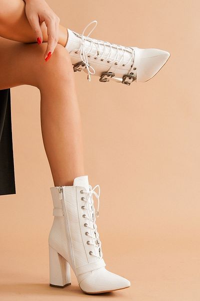 Ayakkabı Ateşi Γυναικείες μπότες Mostari White Crocodile Buckle