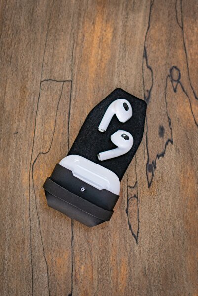 minimal X design Airpods3 Deri Kılıf - Siyah - El Yapımı & Gerçek Deri - Mini...