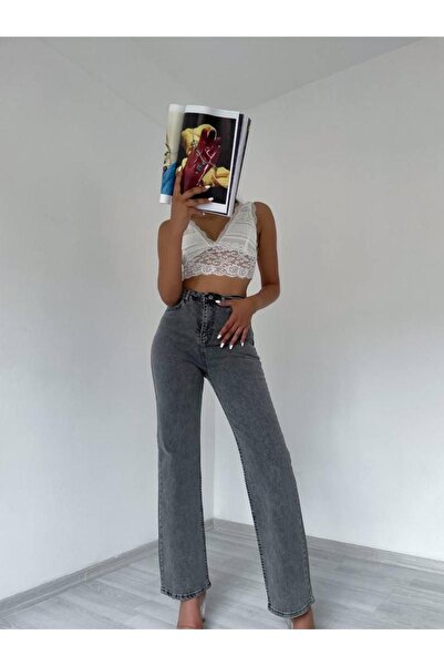 BROSERER Blugi de damă gri cu talie înaltă cu picioare largi