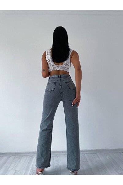 BROSERER Blugi de damă gri cu talie înaltă cu picioare largi